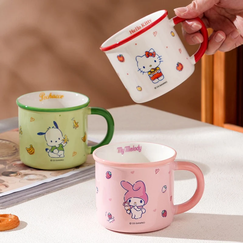 Miniso Kuromi New Ceramic Cup Kawaii Hello Kitty My Melody Cinnamoroll Handle Mug Cartoon Breakfast Coffee Cup Birthday Gifts