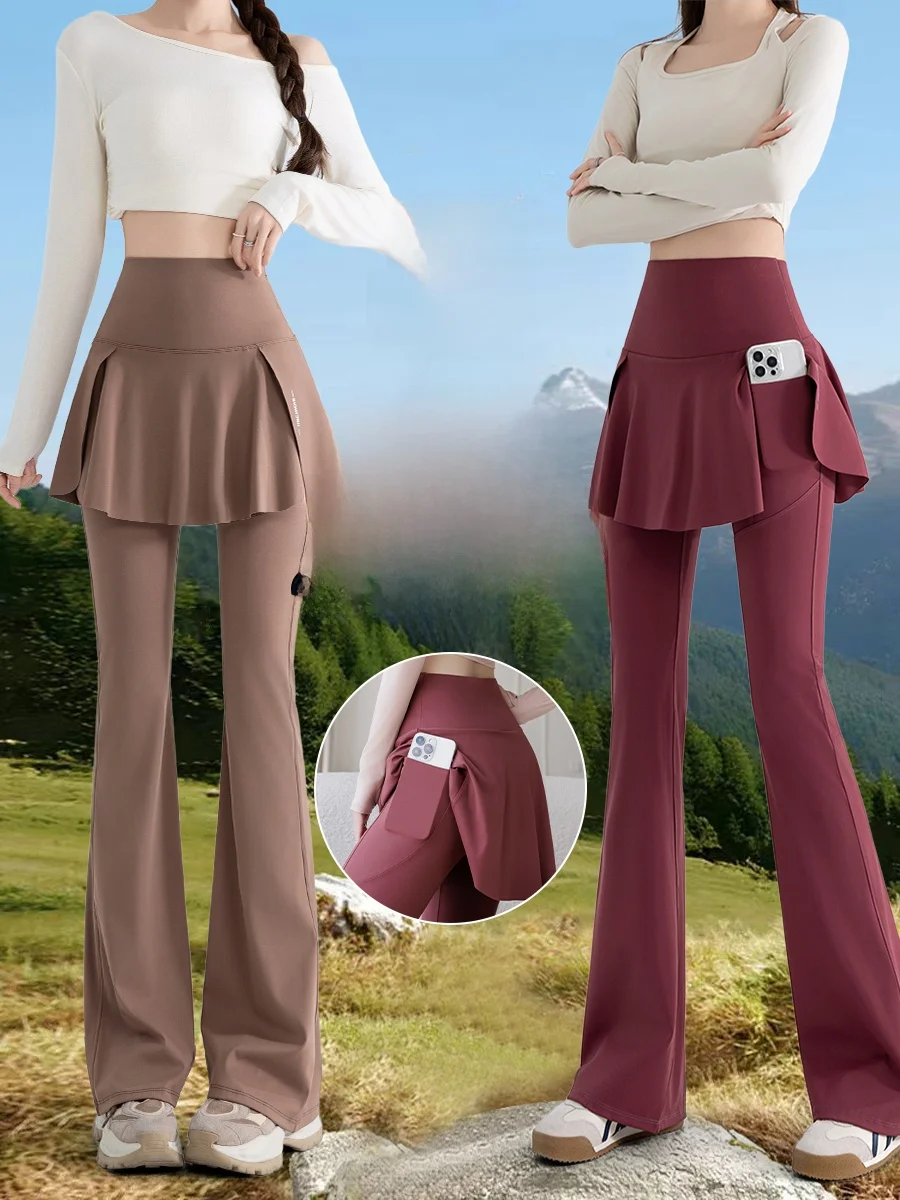 

Женские леггинсы-юбка с высокой талией для йоги, весна-осень, свободные, большие размеры, с эффектом утяжки живота