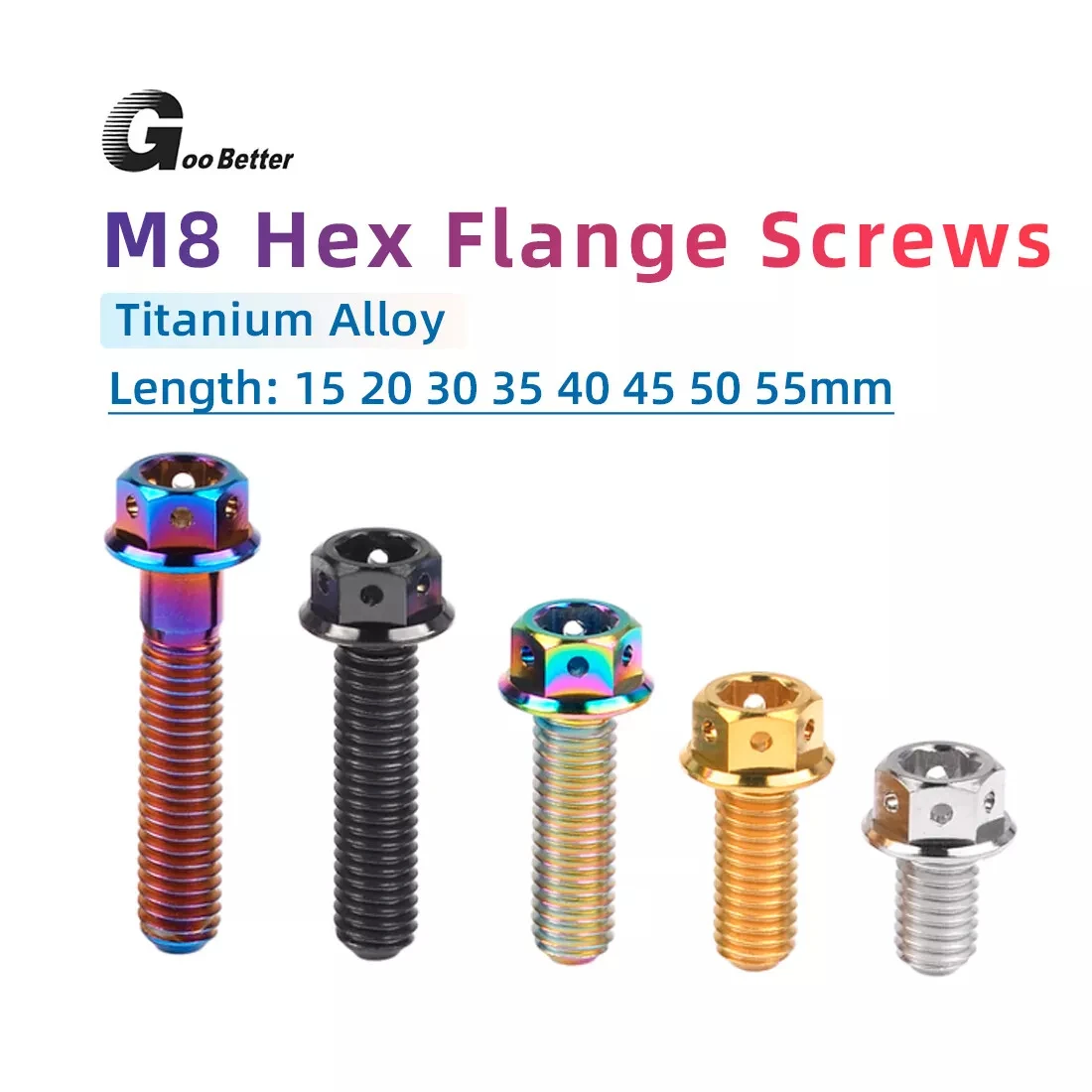 

1Pcs Titanium Bolt M8x1.25mm Flange Head Hex Screw (15-55mm) for Motorcycle Brake Caliper Upgrade, Refit Kit