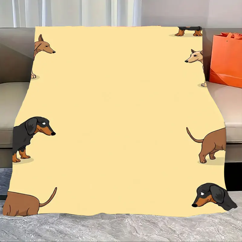 

1pc Flannel Blanket Cute Dachshund Print Soft Cozy Blanket for Couch or Bed Decor