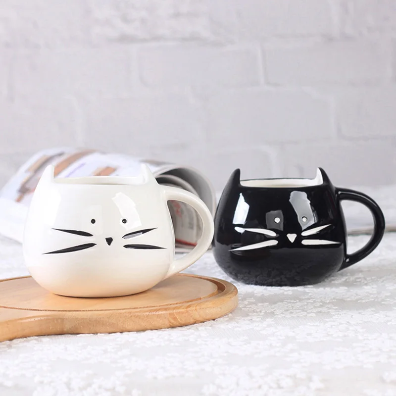 Cartoon cat mug Coffee mug black and white ceramic breakfast milk mug Office drink Good friend gift