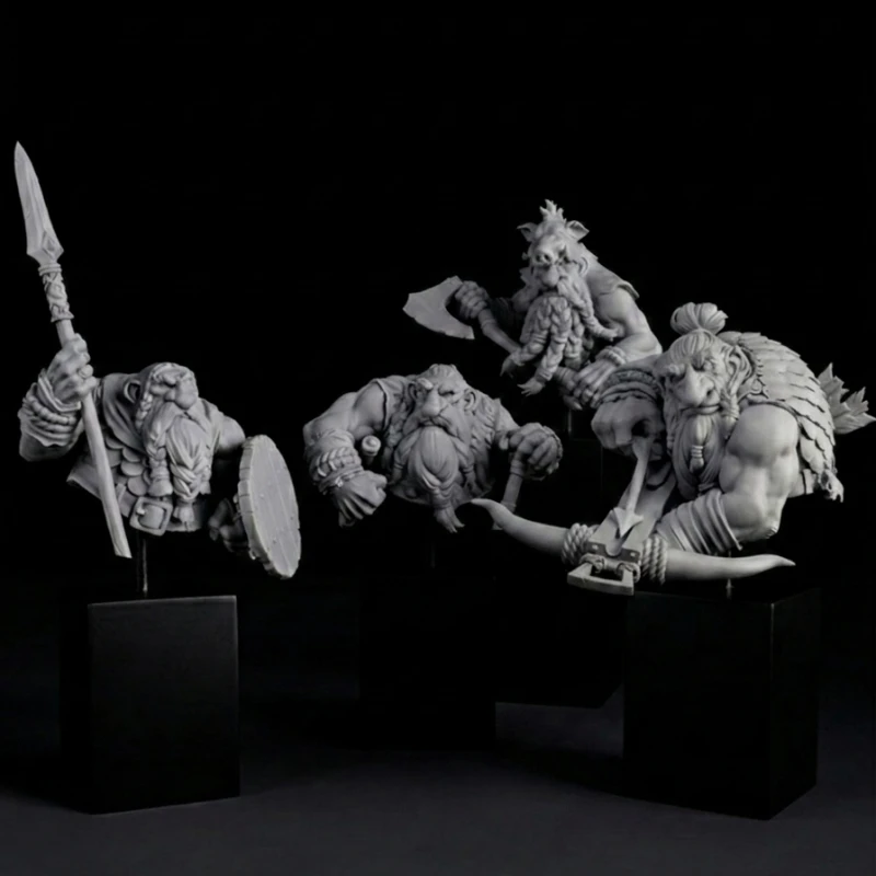 

60mm Scale Diecast Resin Bust Model Kit The Dwarf Boar Brotherhood Set 4 Busts Unassembled and Unpainted No Base