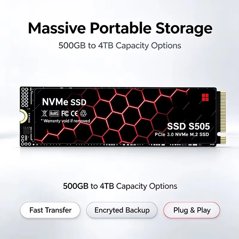2026 S505 SSD NVMe M2 500GB 1TB 2TB M.2 2280 PCIe 3.0 Internal Solid State Drives Disk for Laptop Desktop Fast Data Storage