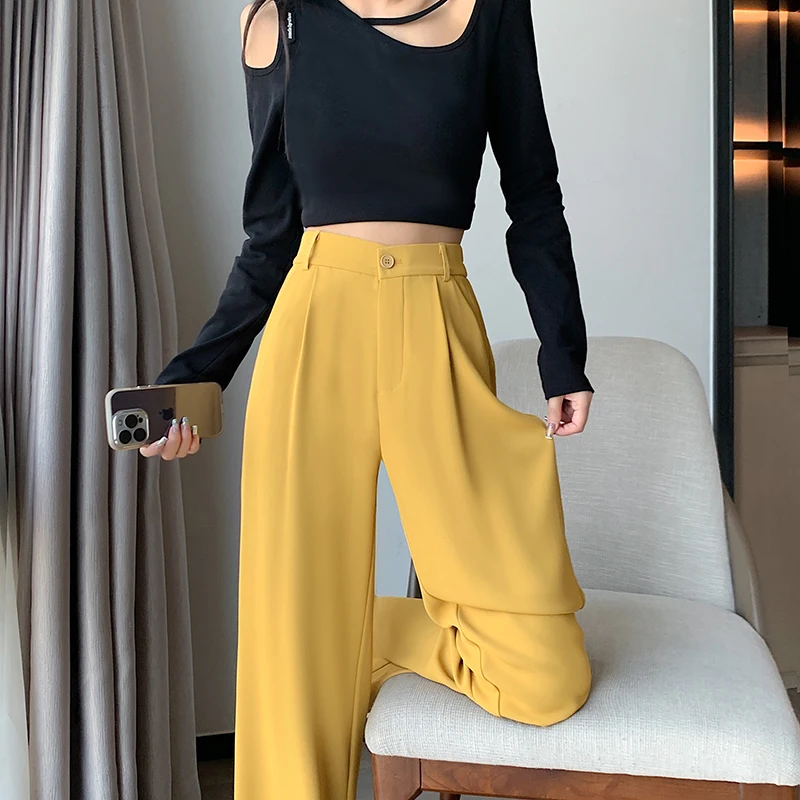 

HappyLisa Summer Ladies Women Long Suit Pants Wide Leg High Waist Floor-Length Loose Pant Female Casual Chic Trousers P18