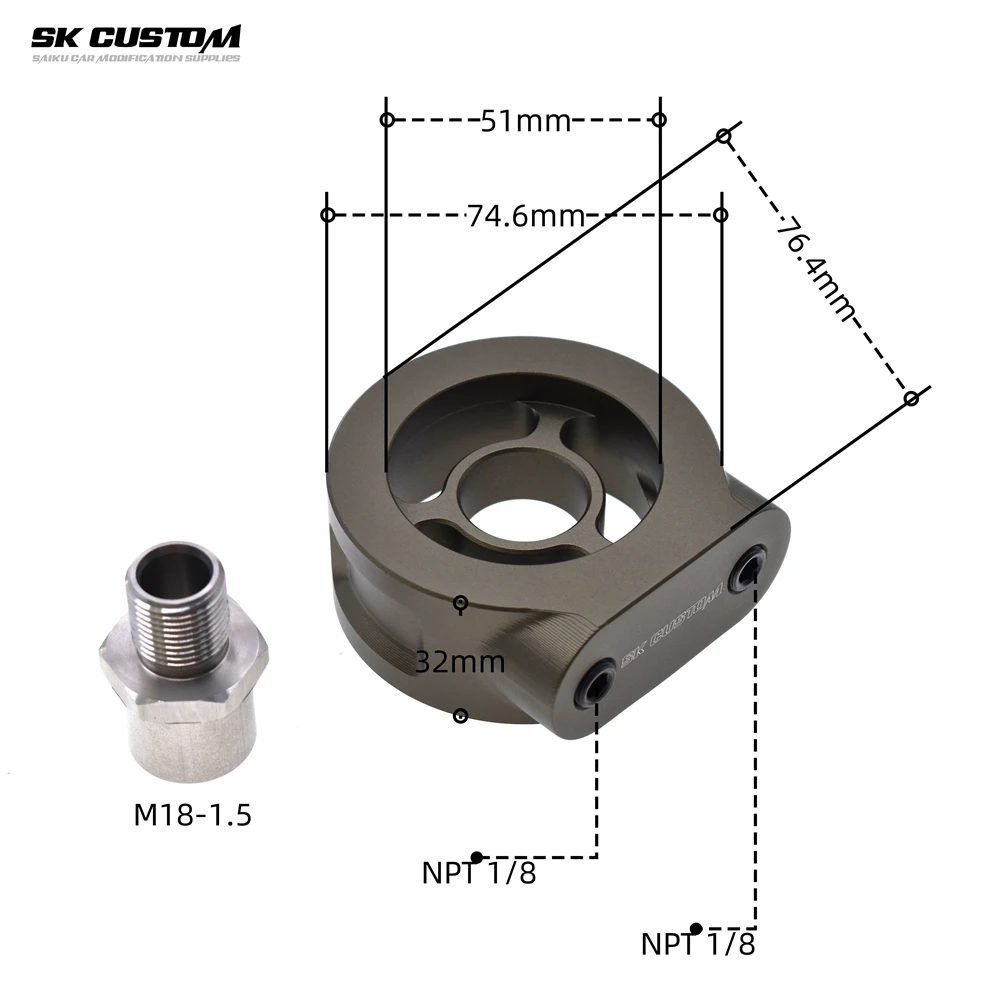 SK For Chevrolet Trax Buick Encore New Excelle 1.4T Oil Temp Oil Pressure Gauge Adapter Sensor Connector Al Alloy M18-1.5 1/8NPT