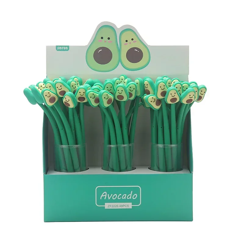 48PCS  Cute Mini Shape Avocado Water Pen Full Silicone Swing Unisex Student Black Writing Pen Stationery