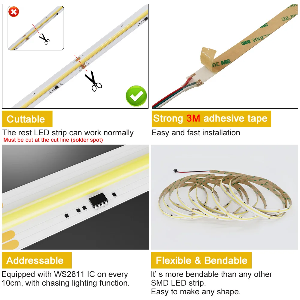 Lampka pasek COB LED do wody i płynąca woda etui do sterowania pilot aplikacji 3000K 6500K Smart IC 2811