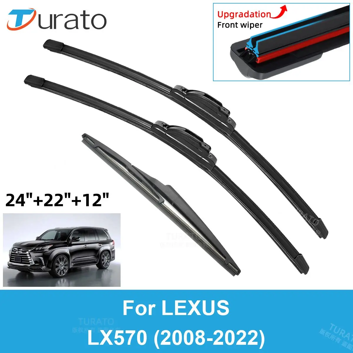 

3PCS Car Wiper Blades for 2008-2022 LEXUS LX570 Rear Windshield Wipers Double Rubber Car Accessories 2018 2019 2020 2021 2022