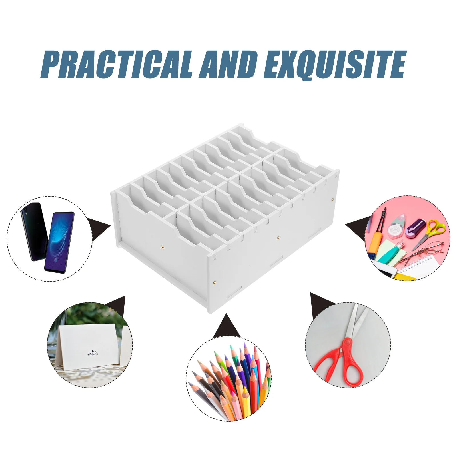 صندوق تخزين الهاتف المكتبي PVC متعدد الأقسام مثالي للاستخدام في الفصل الدراسي، تركيب بسيط وهاتف محمول يدوم طويلاً #4