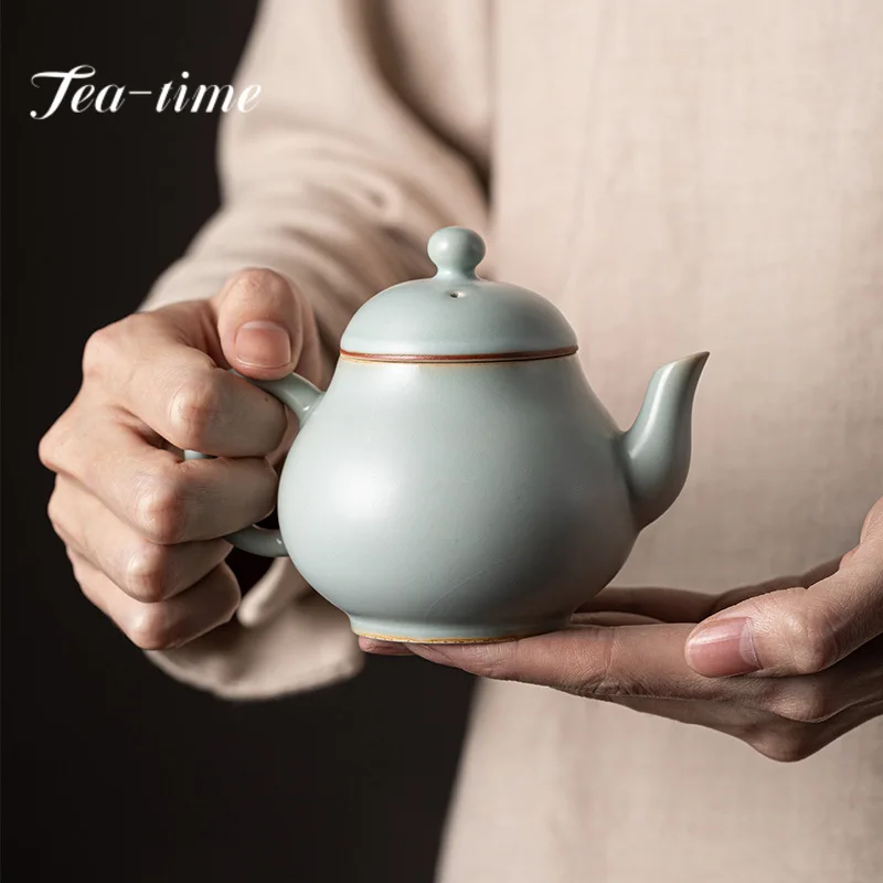 200ml Azure Ru Porcelain Teapot Elegant Imitates Song Gourd Pot Tea Making Kettle Oolong Tea Teaset Supplies Ornaments Gift Box