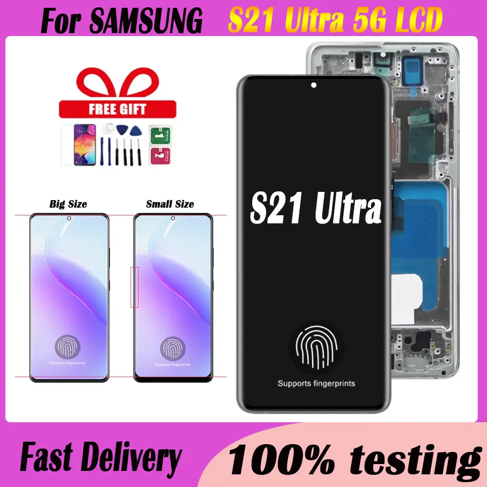 Suitable for Samsung Galaxy S21 Ultra 5G G998B G998B/DS Lcd display with border digital touch screen,For AMOLED S21 Ultra AMOLED