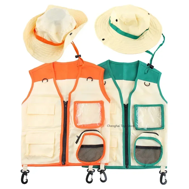 Ropa de explorador al aire libre para niños, chaleco, sombrero, equipo de camping para niños, juegos de rol, caliente