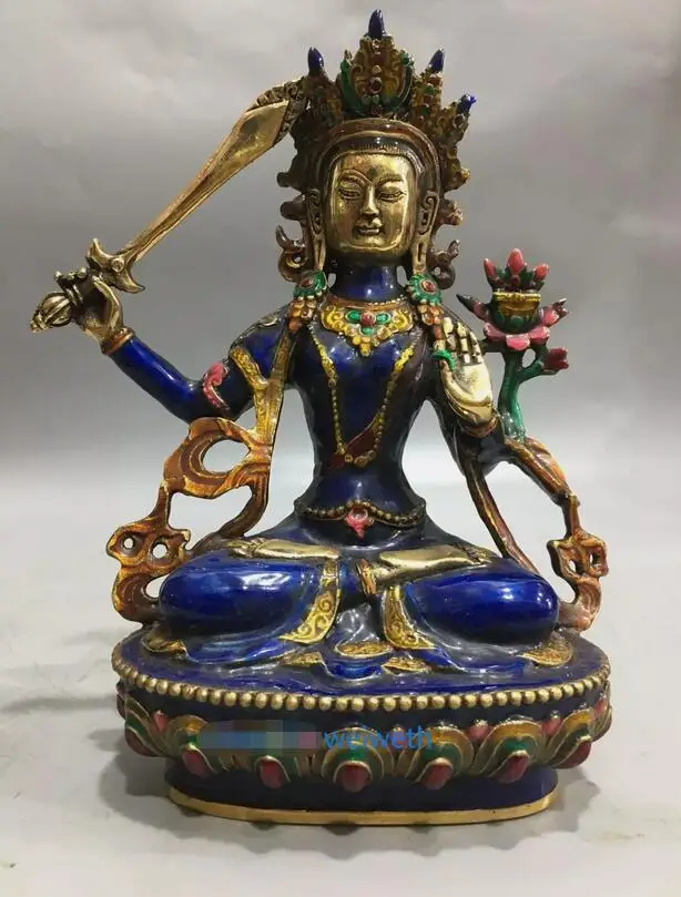 

Old Chinese Cloisonne Brass Handwork Carved Buddha Statue - Bodhisattva Manjusri