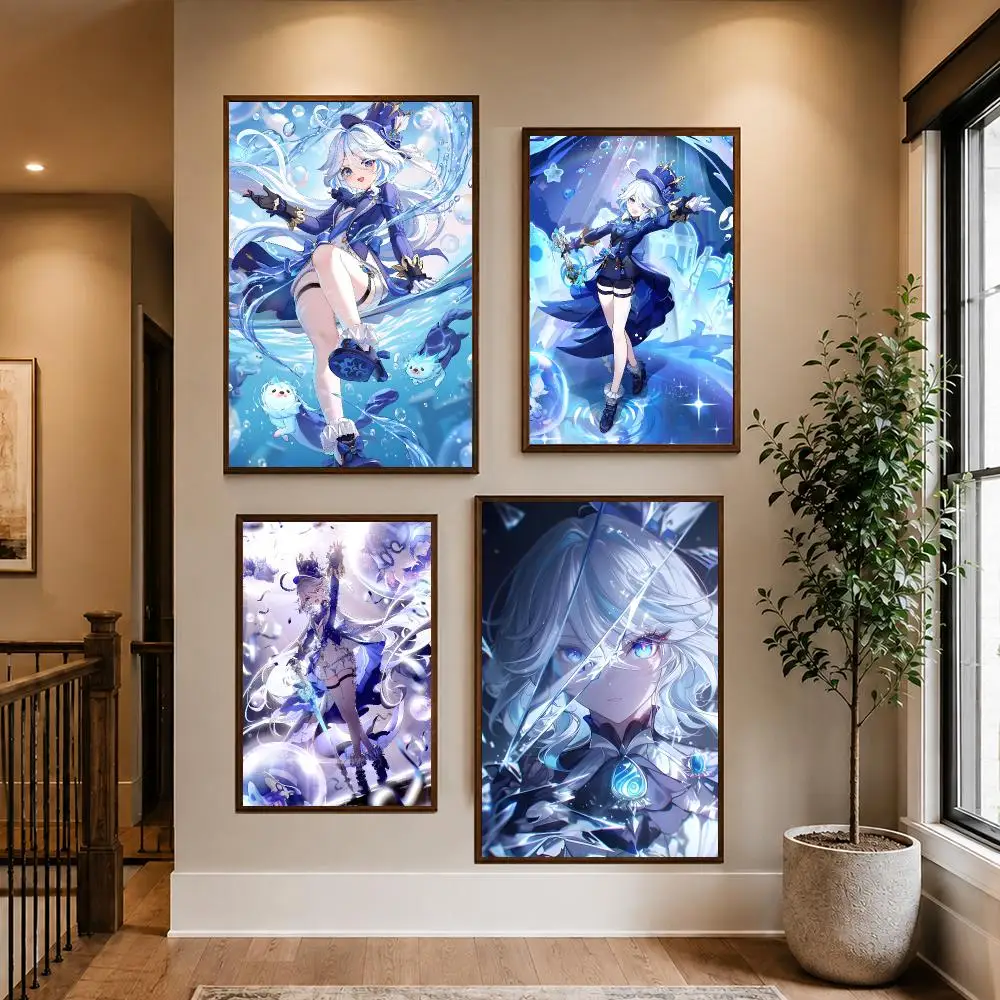 Game F-Furina Poster HD Waterproof PP Self-Adhesive Removable Wall Art Poster for Bedroom Cafe Gym Home Decor Gift
