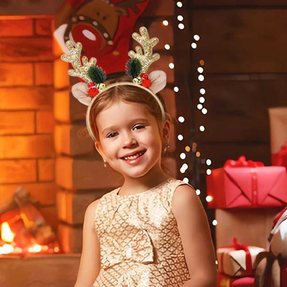 

Повязка на голову с оленьими рожками, украшенная блестящими пайетками, рождественский аксессуар для волос, праздничный головной убор, аксессуары для волос в виде оленьих рожков, рождественский декор
