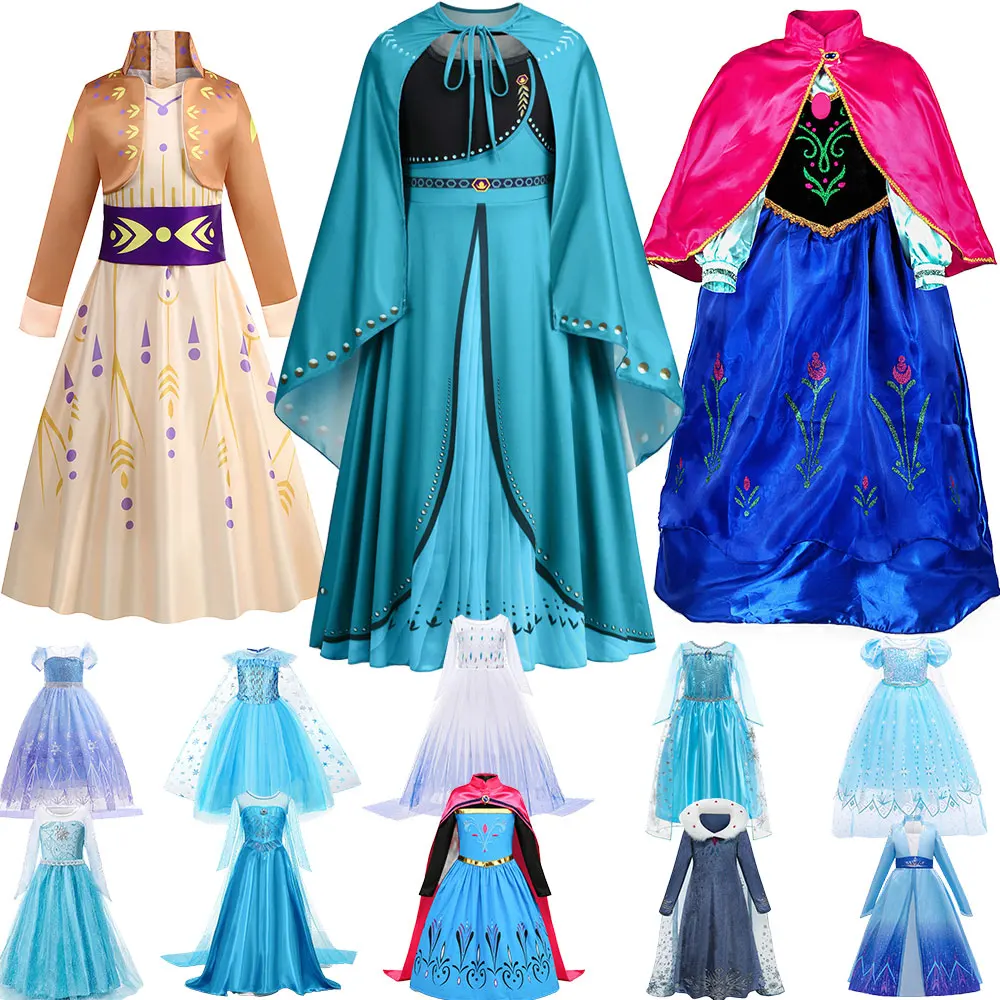 Little Girls Elsa Movie Role Play White Sequined Costume Frozen 2 Princess Anna Coronation Queen Dress Disney Halloween Apparel