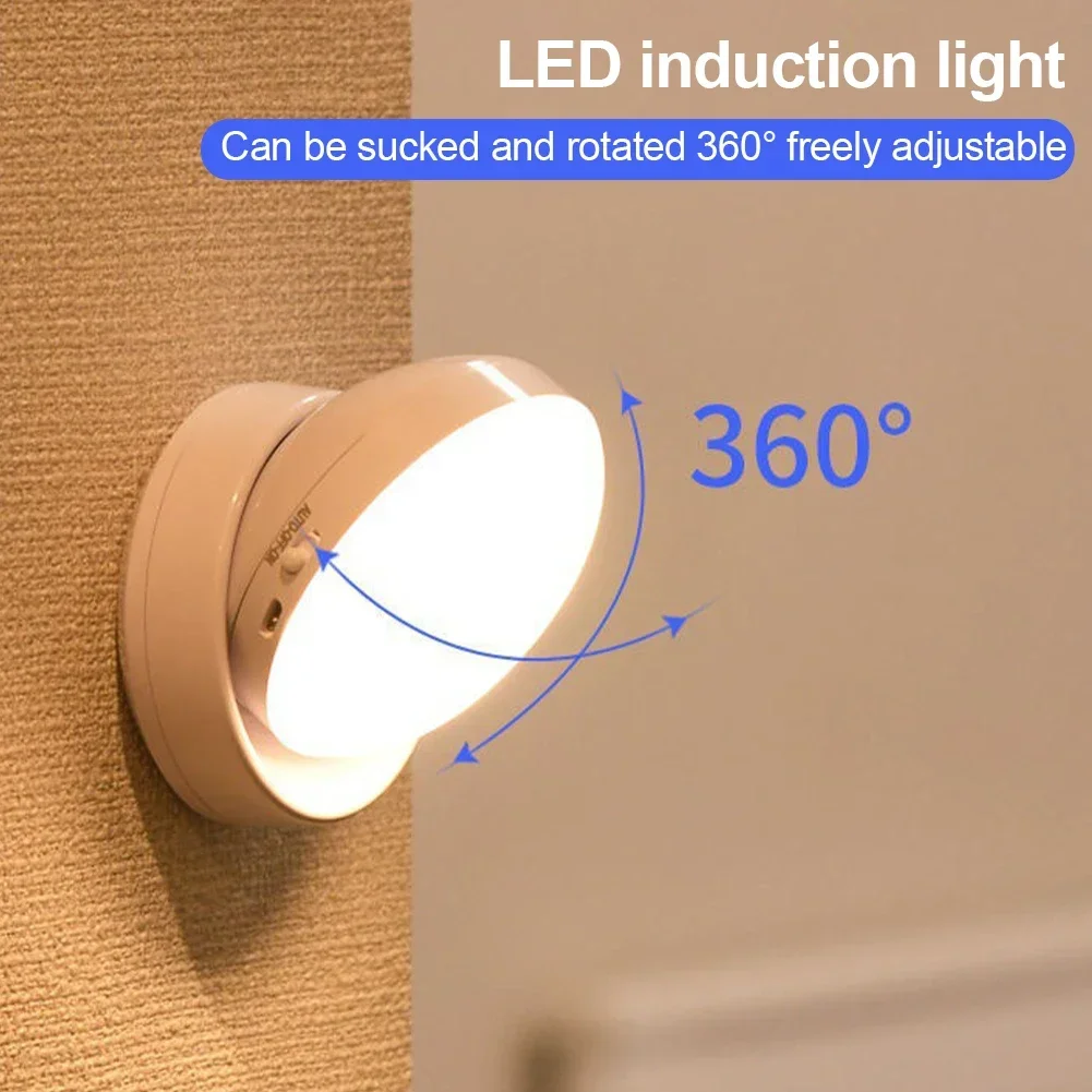 Veilleuse LED rotative avec détecteur de mouvement, chargement USB, lampe à induction humaine intelligente, éclairage de garde-robe domestique, chevet, armoire