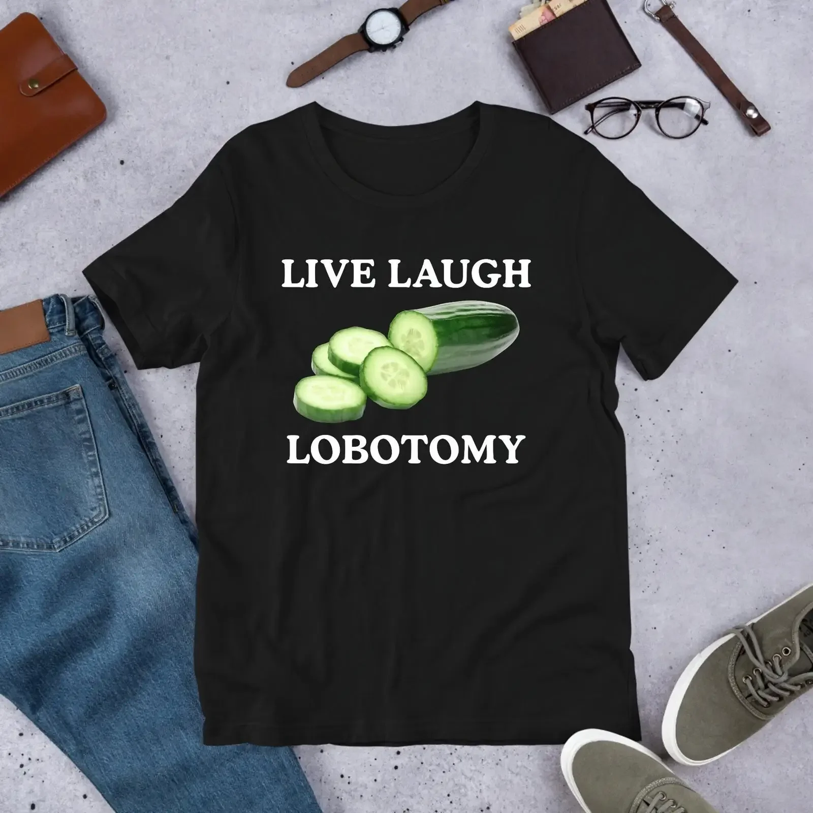 Live Laugh Lobotomy Funny Meme T Shirt Ironic Cat Lover Oddly Specific Unhinged Cursed Cringe vintage Washed Casual Stretched