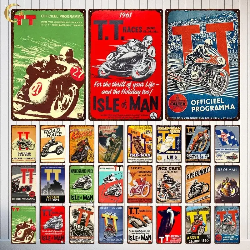 Vintage Rennstrecke Zinn Zeichen Insel des Mannes Metall Poster Motorrad Plakette Garage Platte Bar