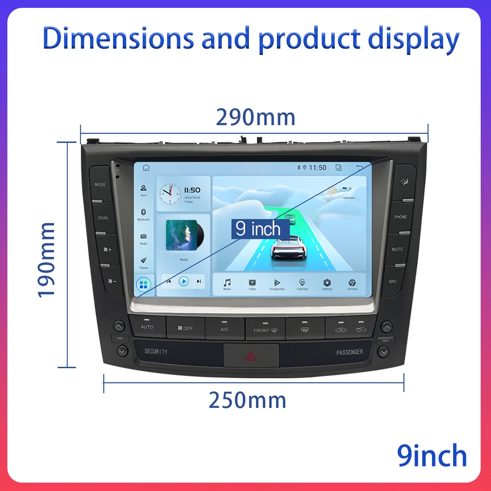9 "أندرويد Carplay مشغل فيديو السيارة الوسائط المتعددة شاشة ستيريو لكزس IS200 IS250 IS300 IS350 #3