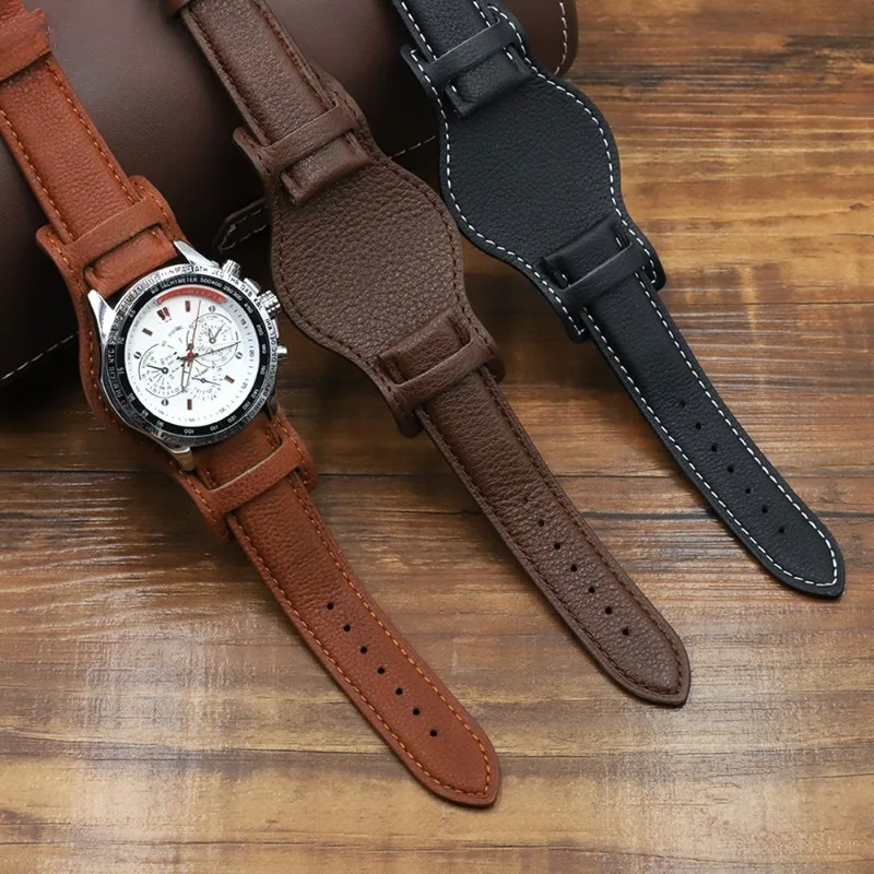 Genuine Leather Watch Strap 18mm 20mm 22mm With Mat Bund Strap Retro Style Design Black Brown Coffee MenWomen Bracelet Wristband