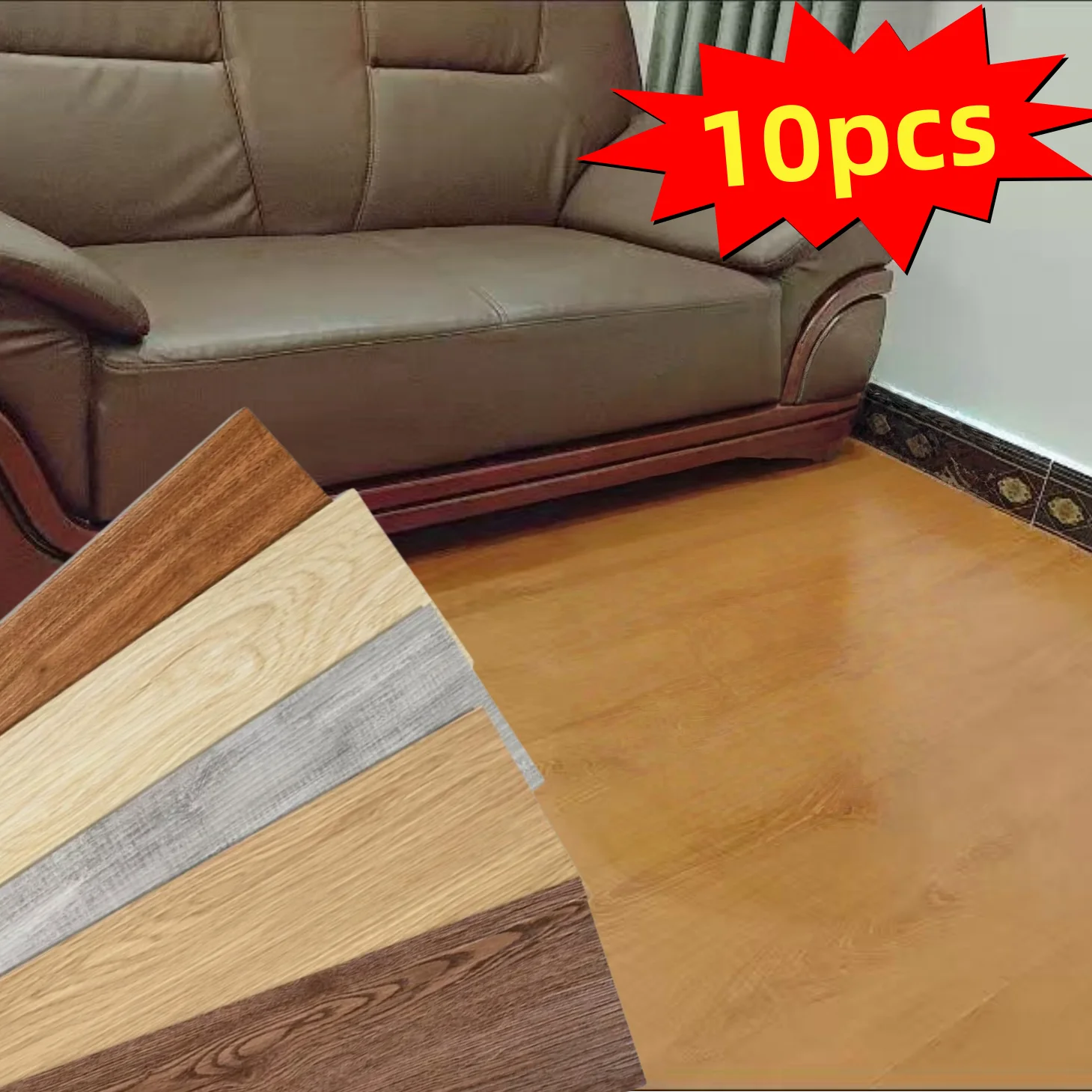 10 Stück 51 cm/20,07 Zoll Vintage-Holzmaserung, selbstklebende, rutschfeste Bodenfliesen, abnehmbar, dick, langlebig, wasserfest, zum Abziehen und Aufkleben