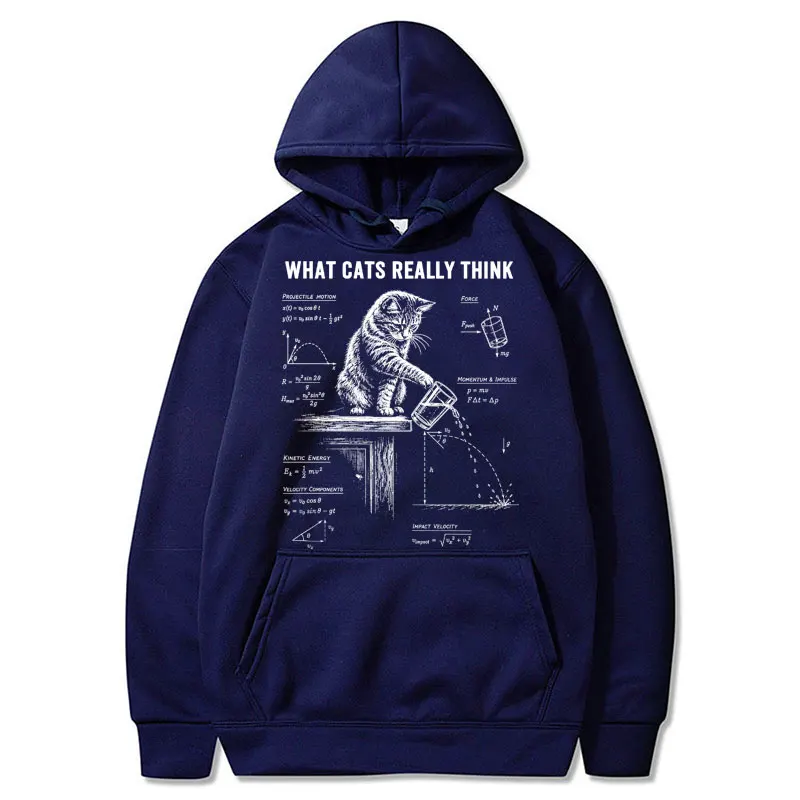 Funny What Cats Really Think Graphic Hoodies Humor Cat Physics Science Men Women Sportwear Oversized Fleece Casual Tracksuit Y2k
