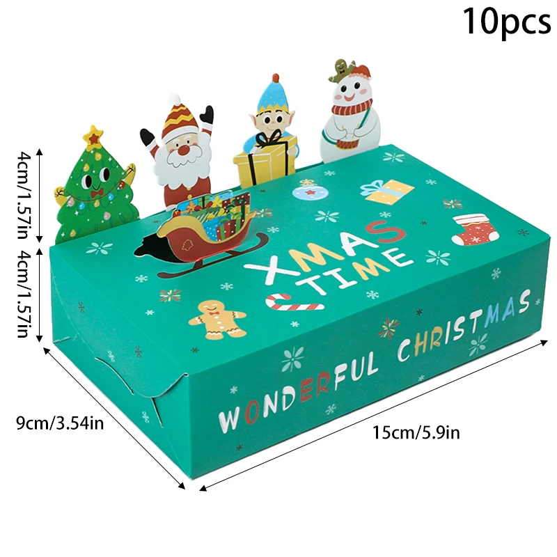 10Pcs Wonderful Christmas Kraft Paper Candy Gift Box Cookie Cake Packaging Boxes New Year Christmas Party Decoration Navidad