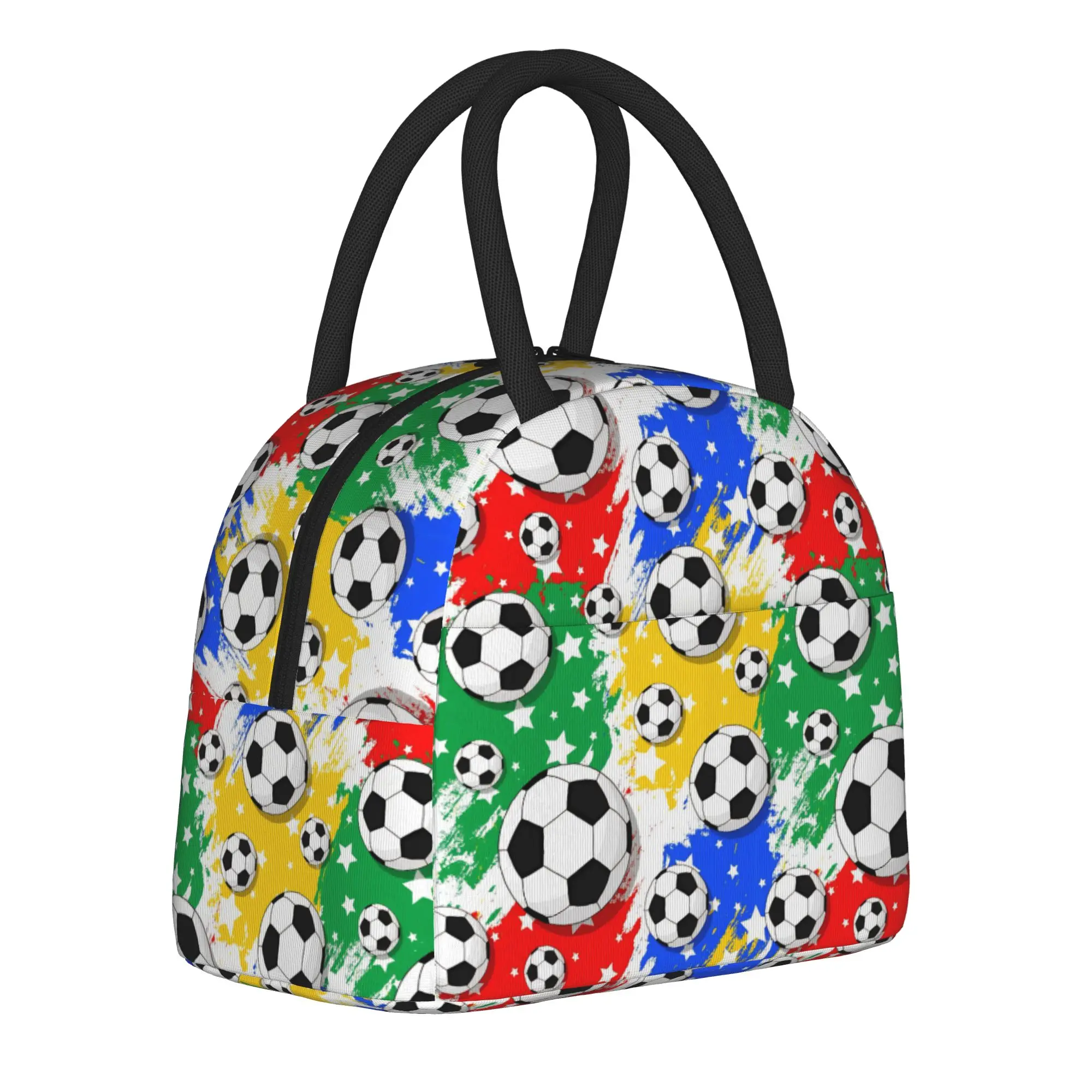 Football Soccer Patten Insulated Lunch Bags Cooler Bag Reusable,Lunch Container  High Capacity Tote Lunch Box Work  Travel