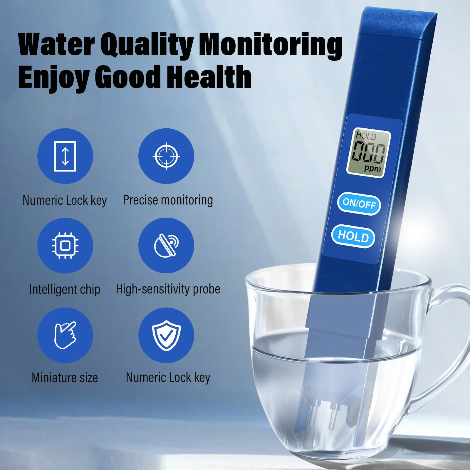 TDS-Messgerät und Wasserqualitätstester, 0–9990 ppm hochpräziser TDS-Stift für Trinkwasser, Kaffee, Zuhause, Aquarium, Hydrokultur