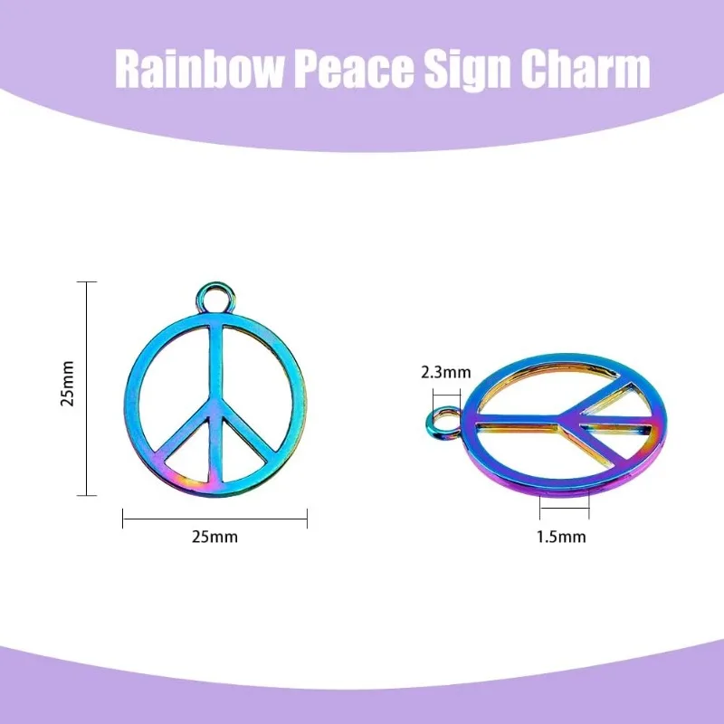 30Pcs Love Peace Sign Pendants Alloy Charms Peace Symbol Charms Rainbow Color Ring with Peace Sign Pendants Hippie Charms