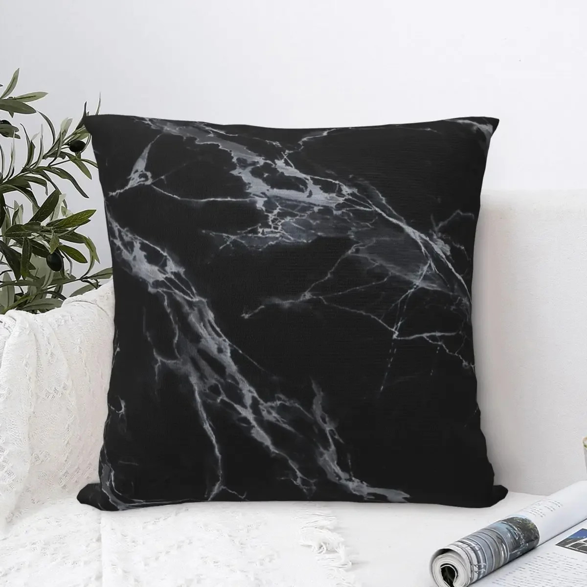 Funda de almohada cuadrada de mármol blanco y negro, decoración de cojín de poliéster, almohada cómoda para el hogar y el dormitorio