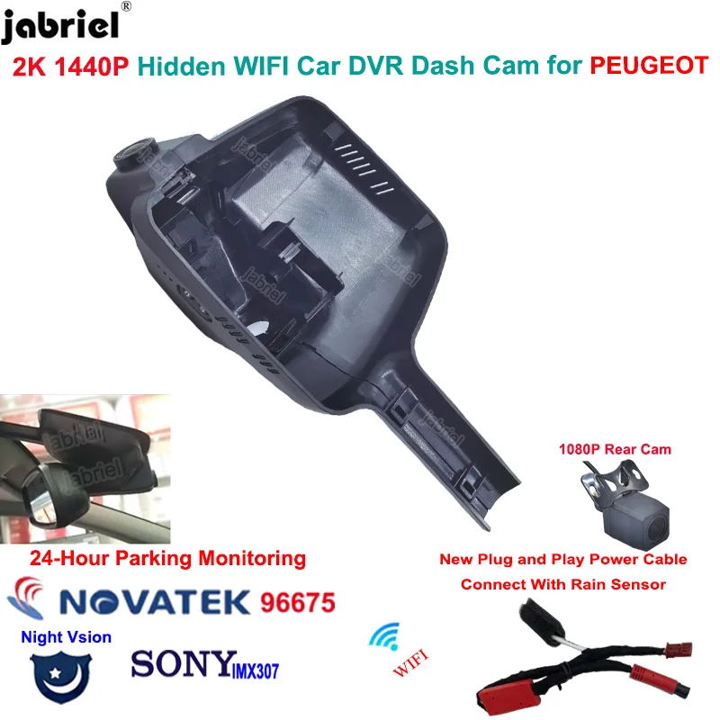 

For PEUGEOT 408 2015 2016 2017 2018 2019 2020 350THP 360THP 2K Wifi Car Dvr 24H Dash Cam Rear Camera Easy Install Video Recorder