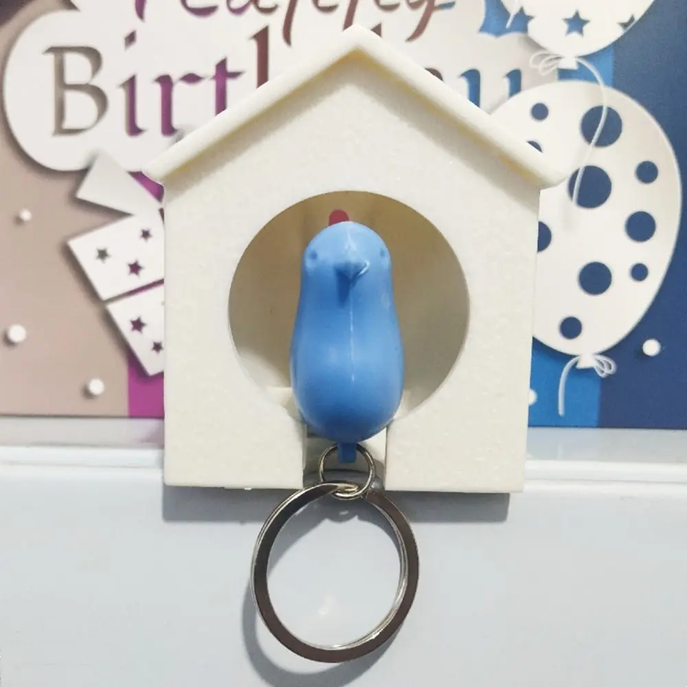 Likable Plastic Sparrow Key Holder Birdhouse Shape Decorative Sparrow House Keychain Bird Whistle Wall Mounted Key Hanger Keys