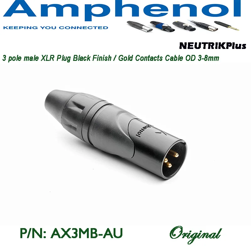 Amphenol Audio AX Series XLR Cable Connectors black Finish gold Plating male AX3MB-AU and female AXX3FB-AU