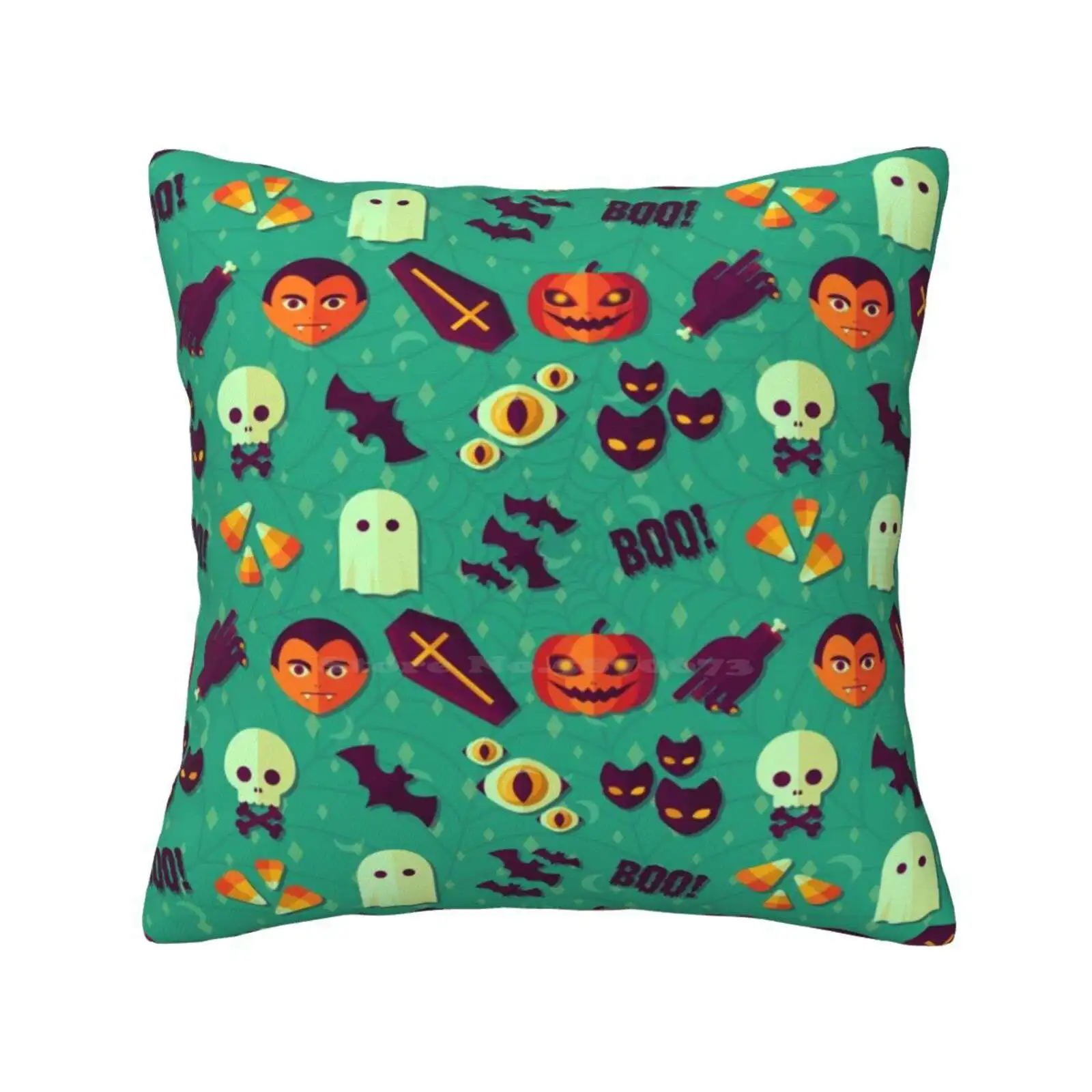 Spooky Throw Cushion Pillow Cover Spooky Halloween Vampire Pumpkin Black Cat Zombie Skull Bats Candy Corn Ghost Boo Stars