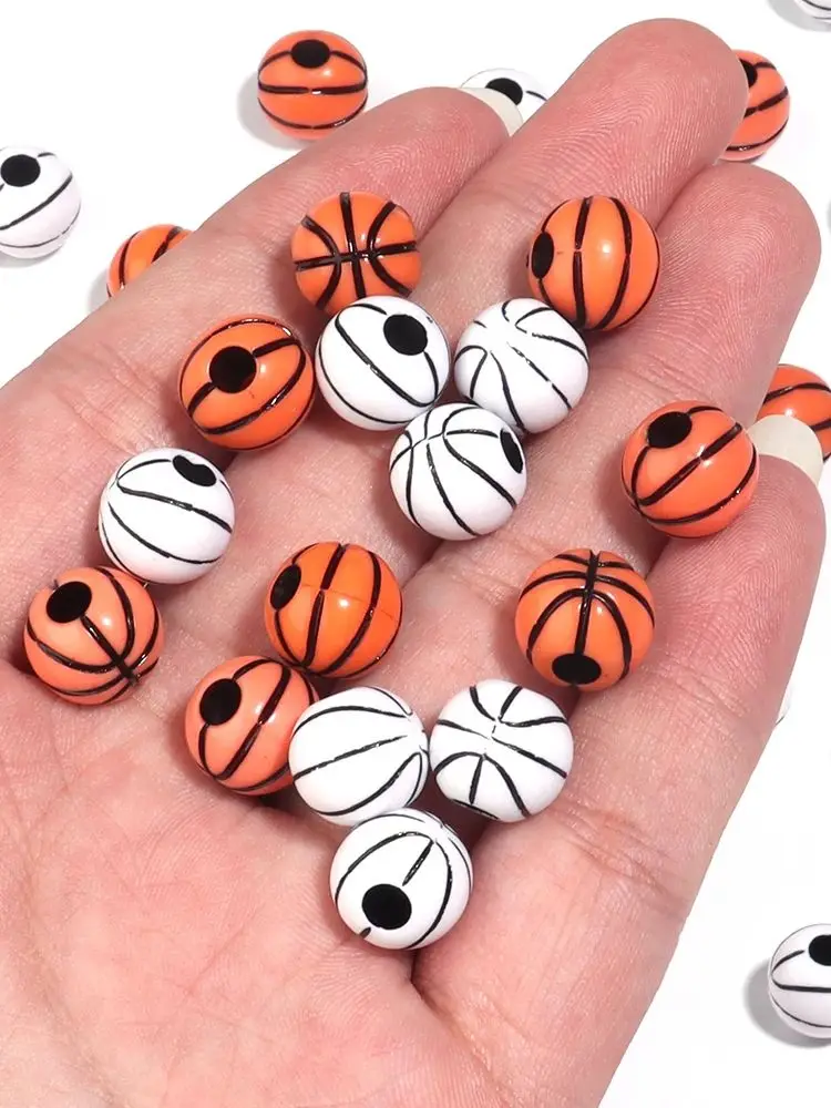 Perles de basket-ball de Sport à grand trou, 50 pièces/lot, perles d'espacement en acrylique, amples pour la fabrication de bijoux, accessoires de collier de Bracelet artisanal DIY