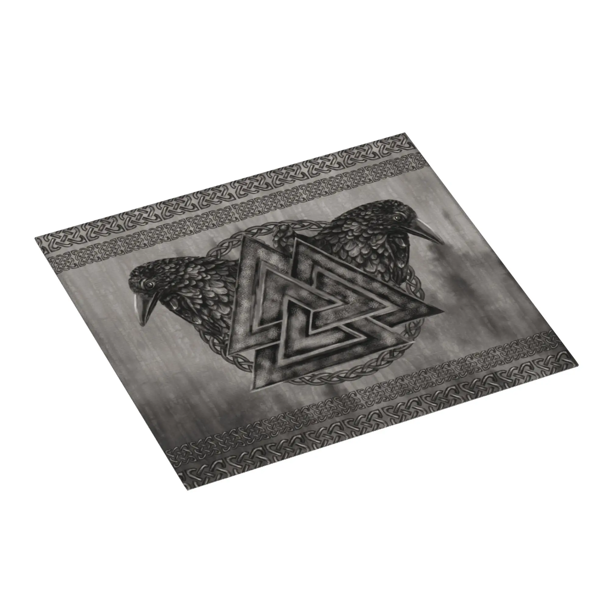 Valknut Symbol and Ravens Drying Mat For Kitchen Waterproof Valhalla Norse Viking Odin Bathroom Countertop Protector Mat