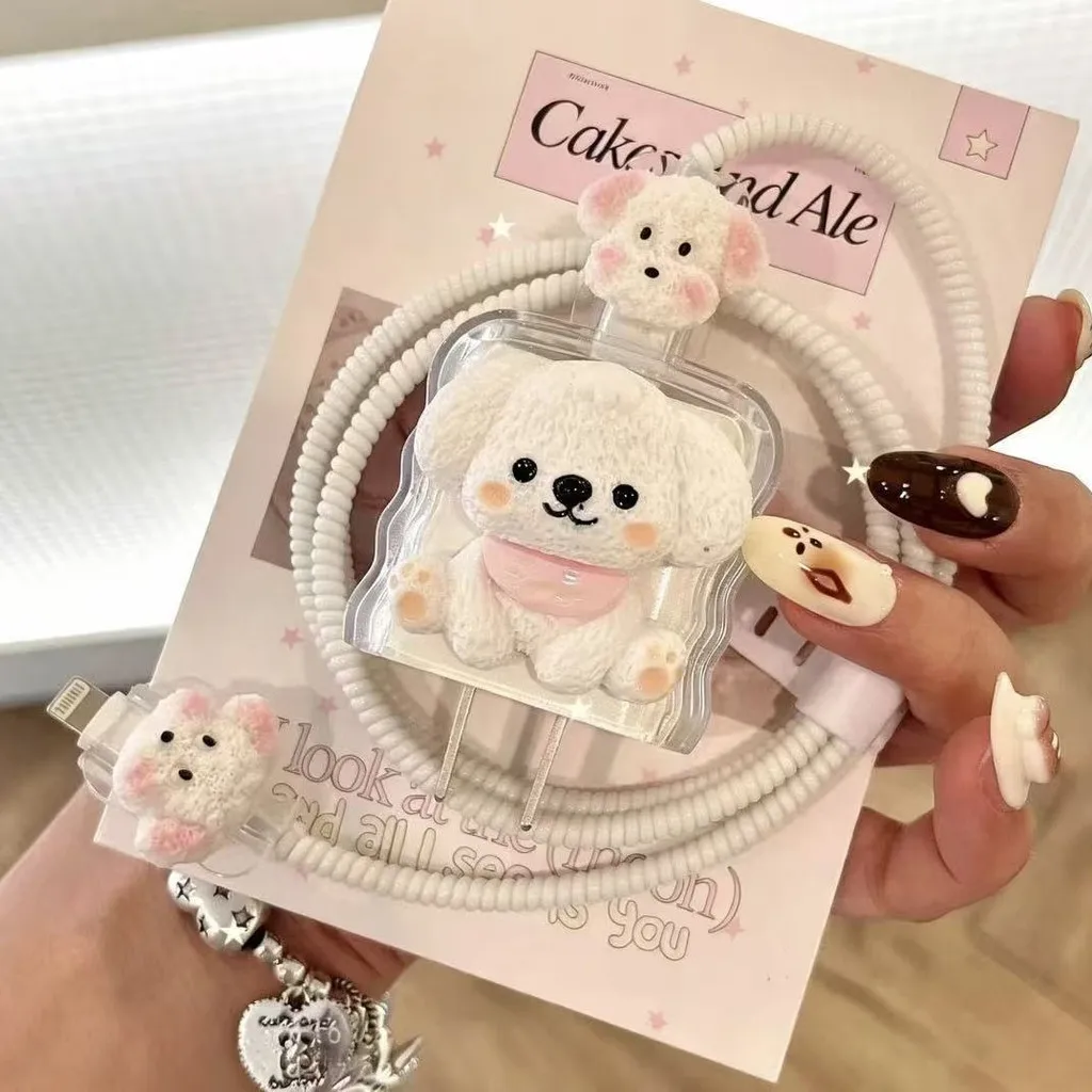 Cute Dog Charger Case Cable Winder Clip Kit for iPhone 18/20W 40W Chargers Cover Data Wire Organizer Charger Protector