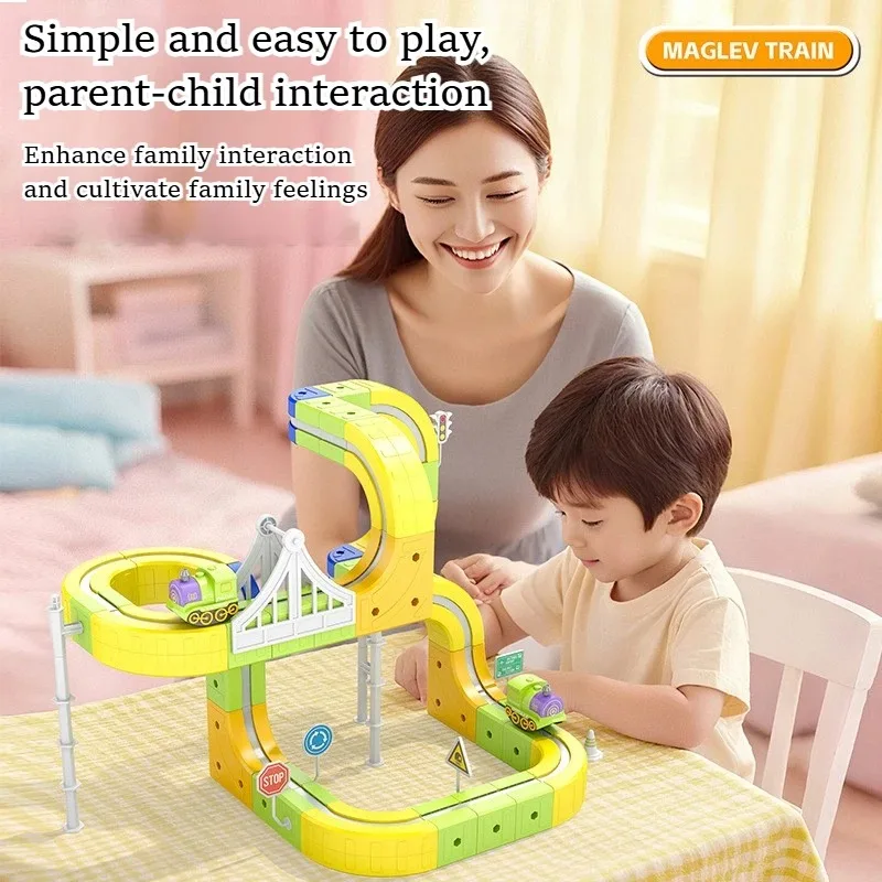 Juego de tren de pista magnética eléctrica Diy de partículas grandes creativas, bloques de construcción, juguetes educativos, regalo para niños