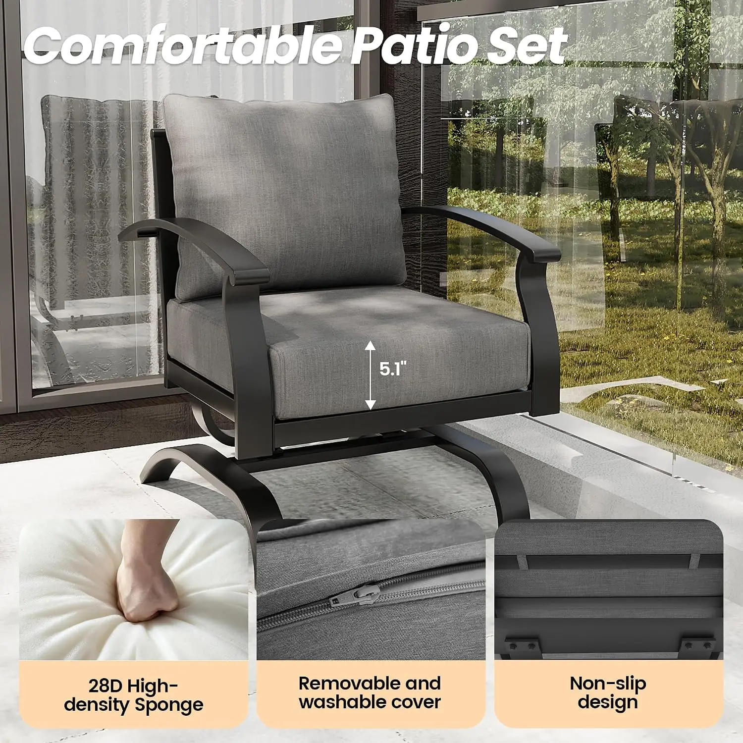 Metal Outdoor Patio Furniture 4 Piece Conversation Set Coffee Table Washable Cushion Sectional Sofa Porch Balcony, Customized