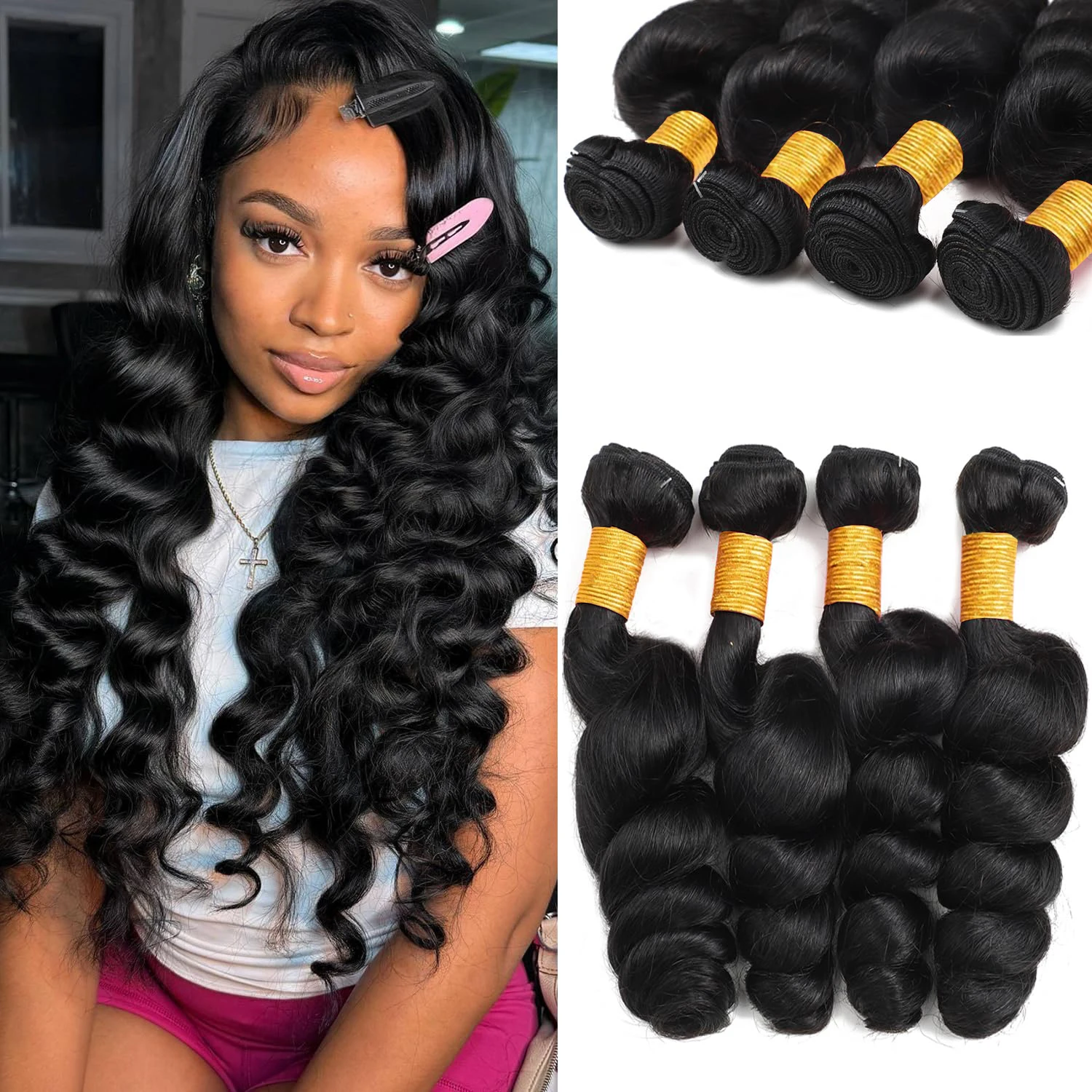 

Свободные волнистые пучки человеческих волос 24 26 28 30 дюймов 100% необработанные 12А Бразильские волосы 4 пучка человеческих волос Свободные глубокие волнистые волосы # 1B