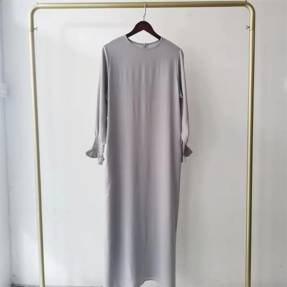 2024 New Black Eid Jersey Solid Modest Under Abaya Dubai Women Islamic Clothing Muslim Kaftan Inner Dresses Robe Femme Musulmane