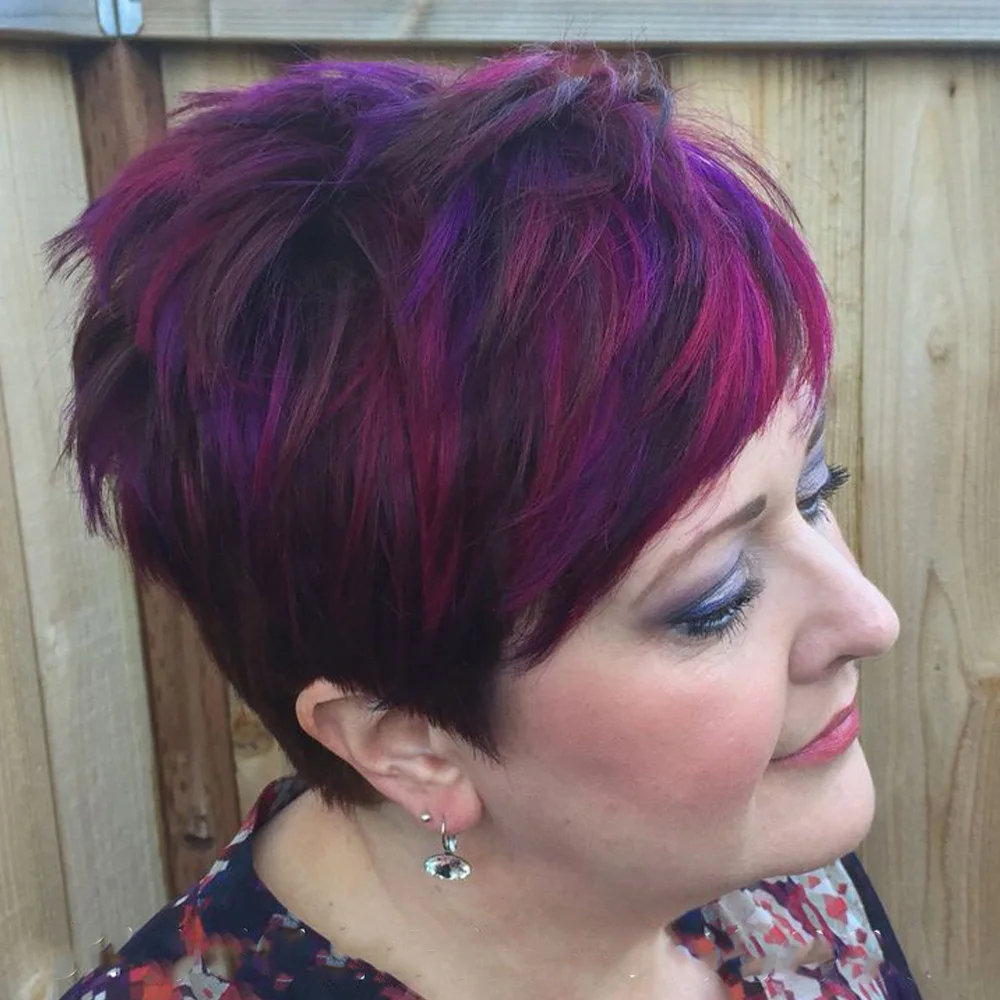 1B/Purple Color Straight Layered Short Bob Human Hair Wig With Bangs Full Machine Made Wig Straight Human Hair Wig