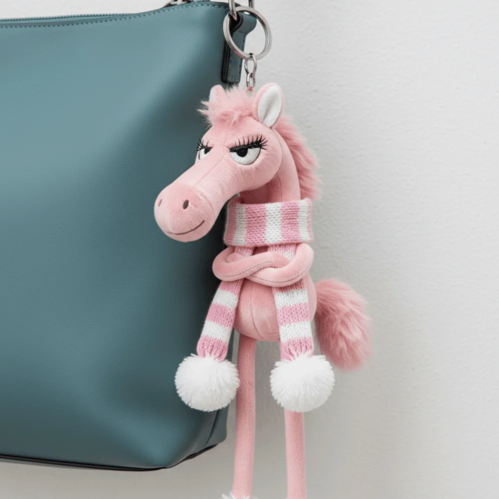 

Cute Cartoon Horse Keychain Craftsmanship Fantasy Style Pony With Scarf Stuffed Simulation Horse Children