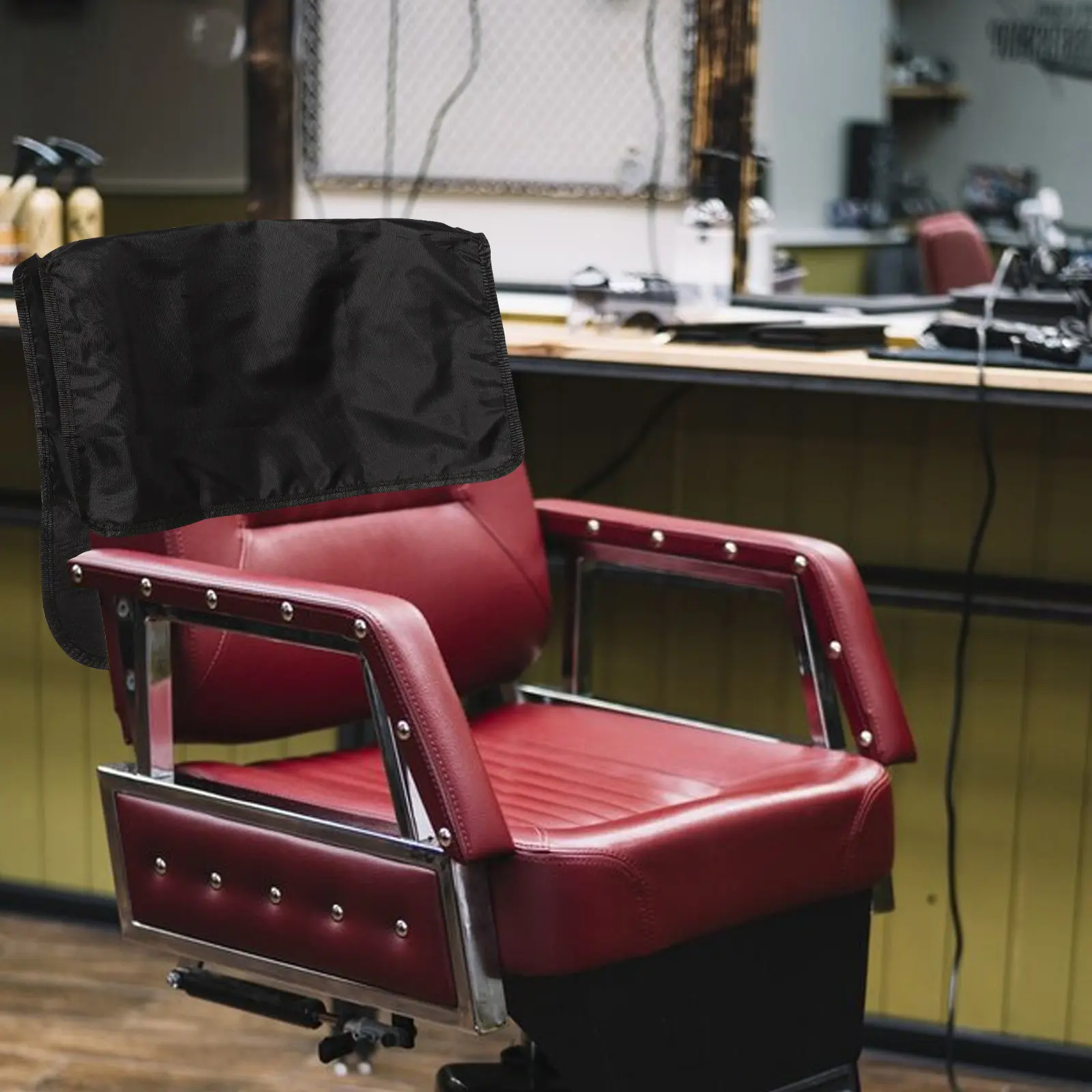 Black Salon Chair Back Protector – Durable Polyester, Stain & Wear Resistant, Easy Install for Hair Beauty Nail Salons