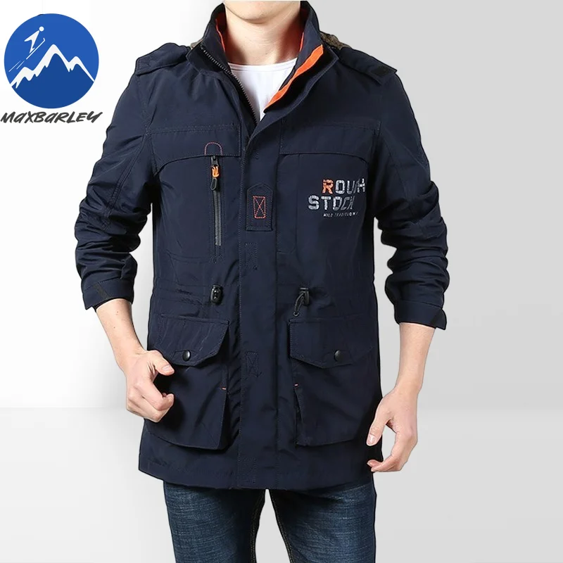 

New Autumn Windbreaker Mens Casual Outdoor Waterproof Mesh Breathable Work Jacket Middle-aged High Quality Mid-length Coat