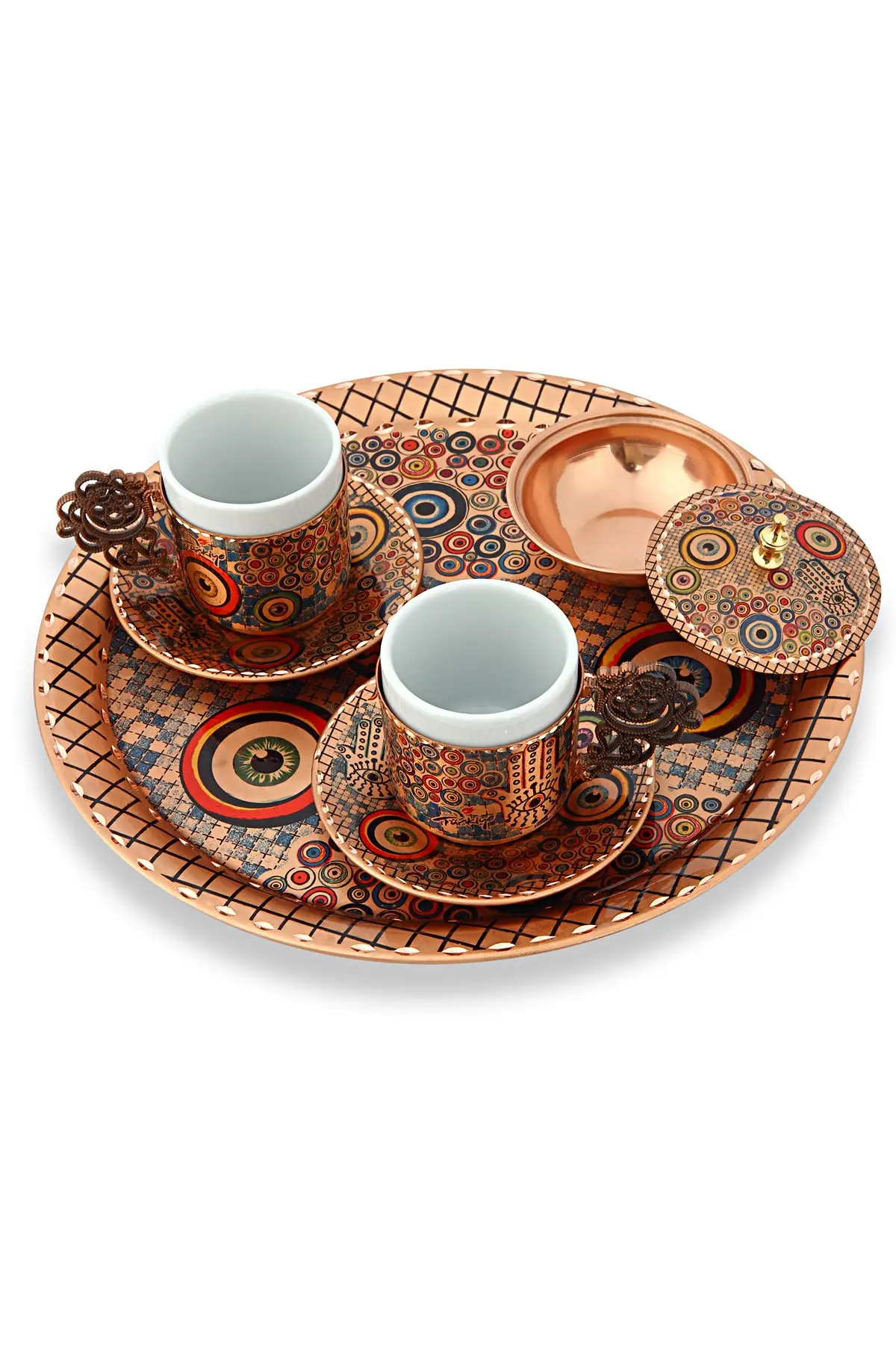 DOLBOVI Evil eye bead Themed 2 Personality Copper Coffee Set handmade espresso cup