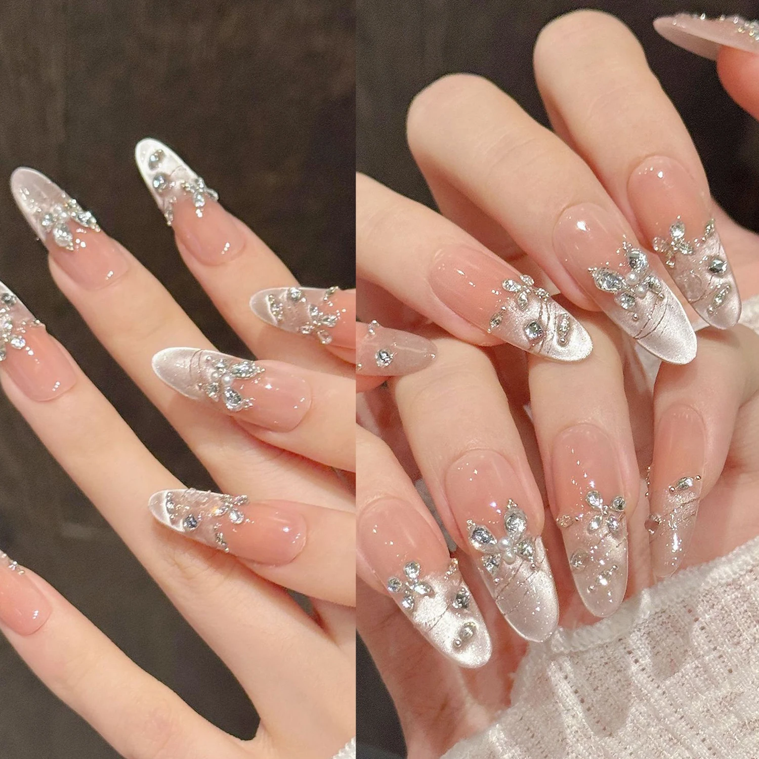 YH001-29 Handmade Press on Nail 10pcs Three dimensional zircon diamond butterfly cat eye light luxury fake nail patch
