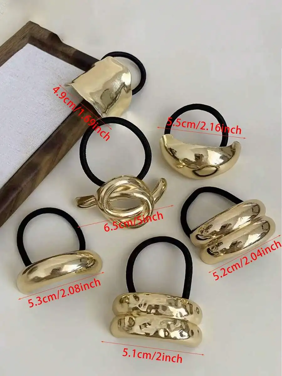 

6pcs Set Stylish Metal Elastic Hair Ties Women Ponytail Holders Hair Accessories For Daily Party Gym